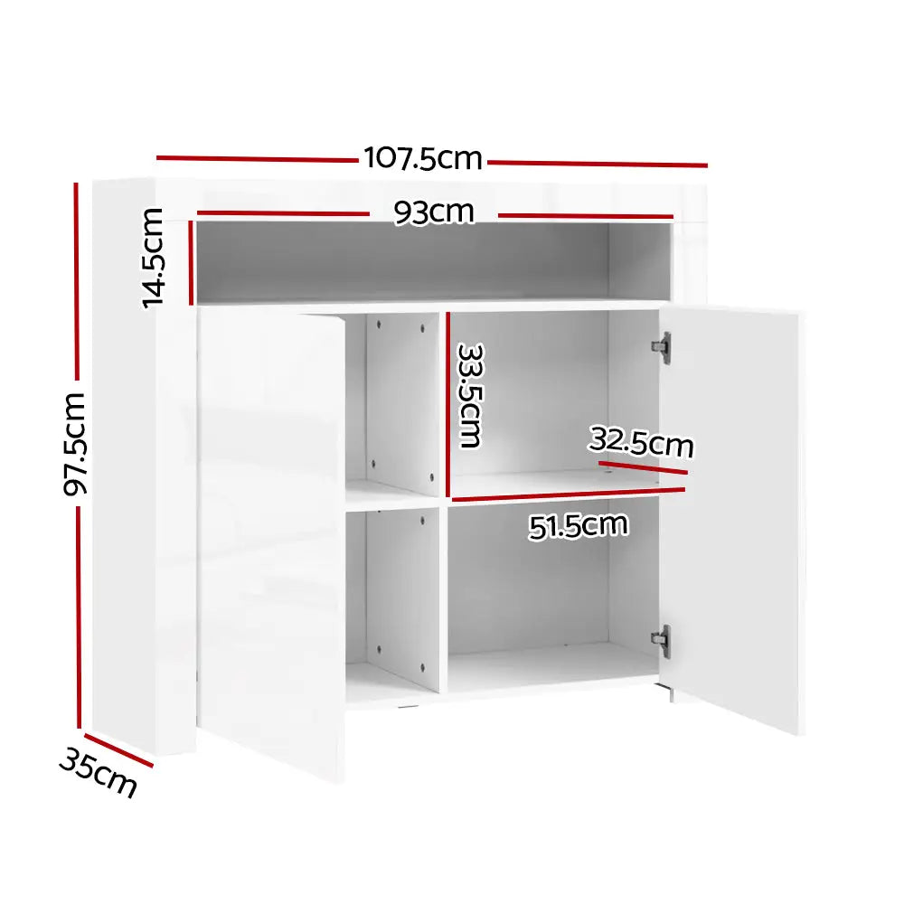 Artiss Buffet Sideboard LED - ARNO White - Furniture > Living Room