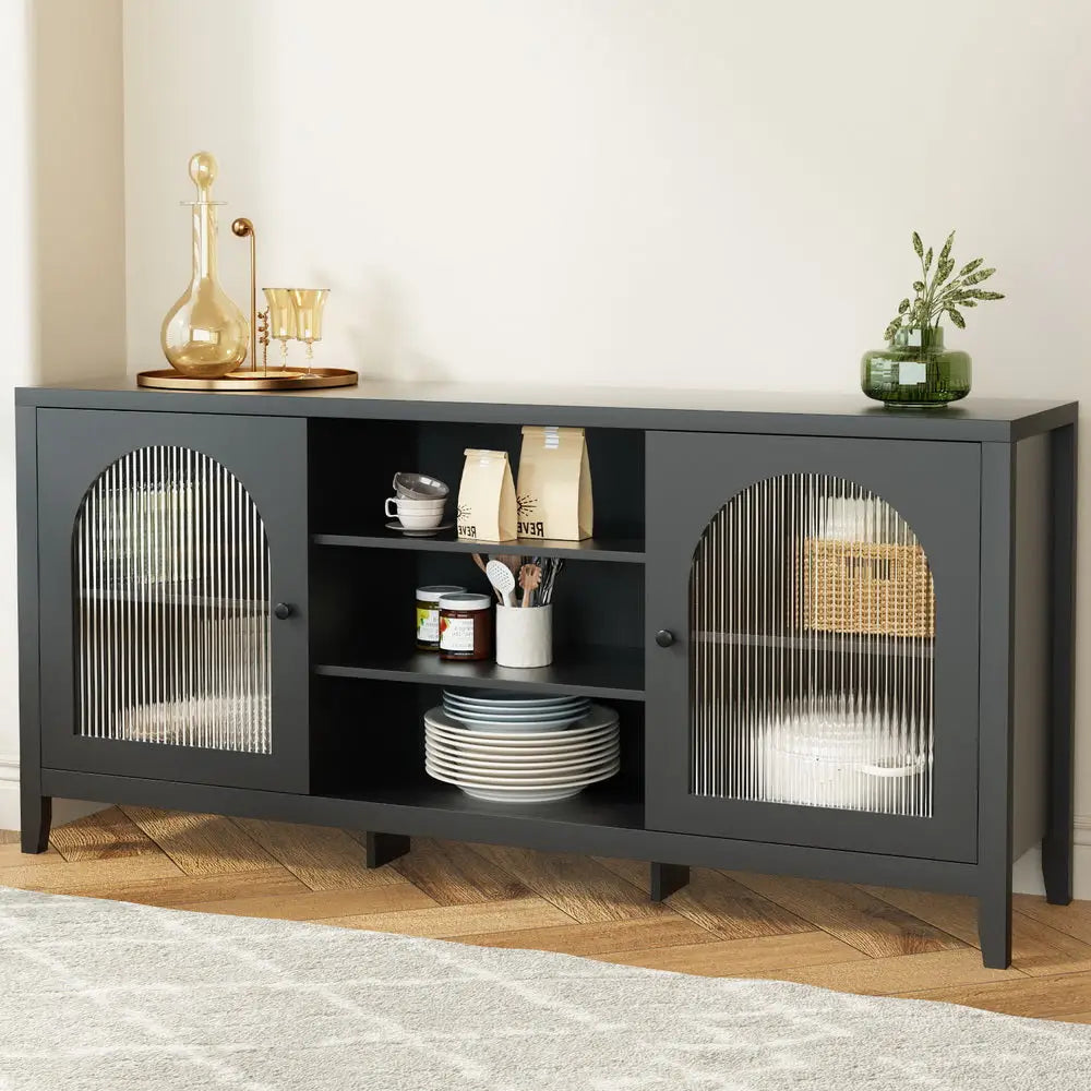 Artiss Buffet Sideboard Shelves Double Doors - Black - Furniture > Dining > Buffets & Sideboards