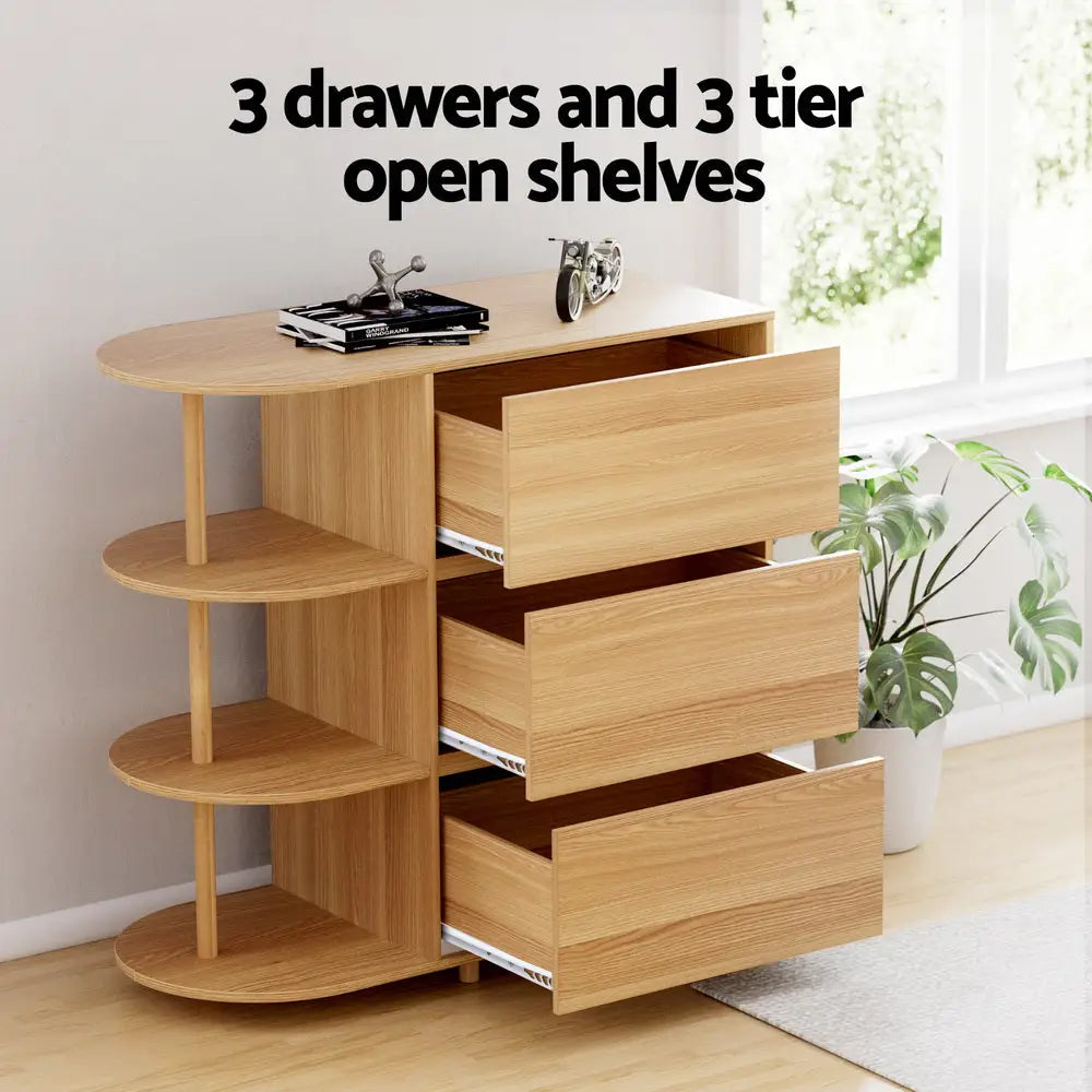 Artiss Chest of 3 Drawers Storage Cabinet 3 Shelves Pine - Furniture > Bedroom > Dressers