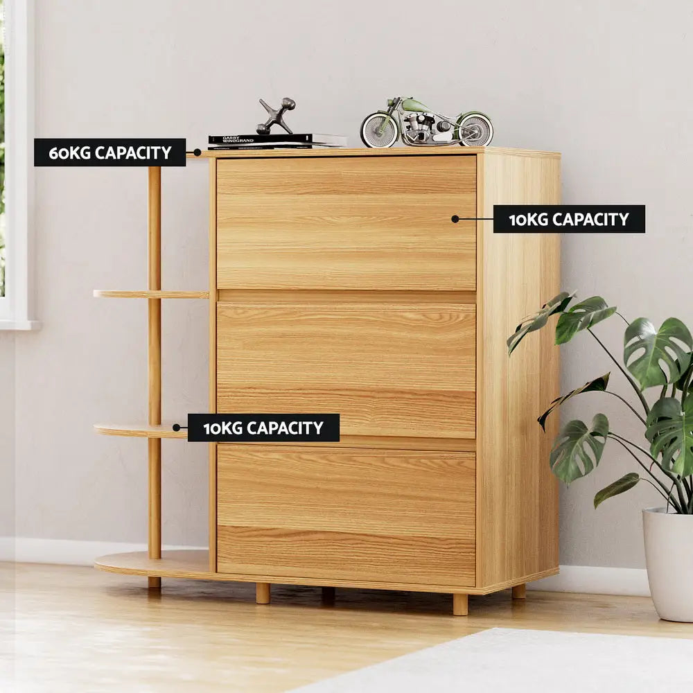 Artiss Chest of 3 Drawers Storage Cabinet 3 Shelves Pine - Furniture > Bedroom > Dressers