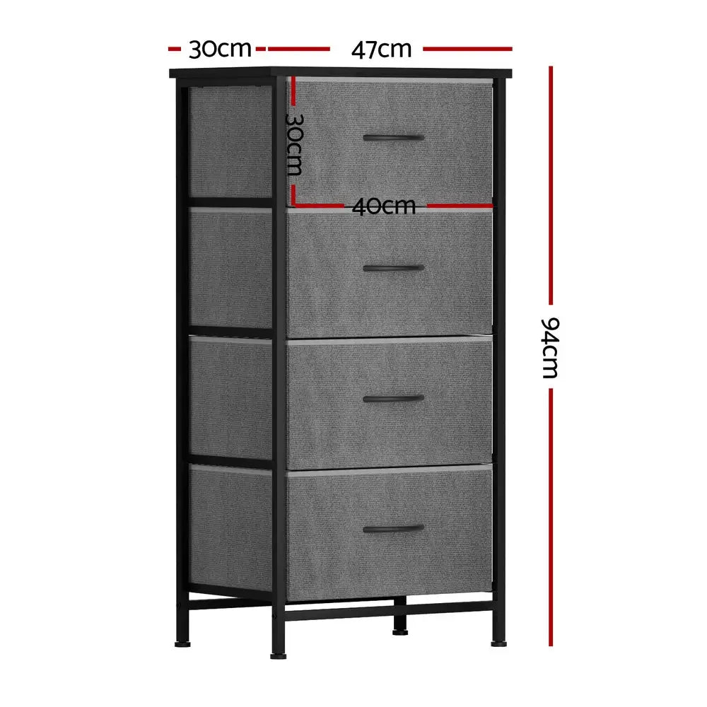 Artiss Chest of 4 Drawers Storage Dresser Tallboy Grey - Furniture > Bedroom > Dressers