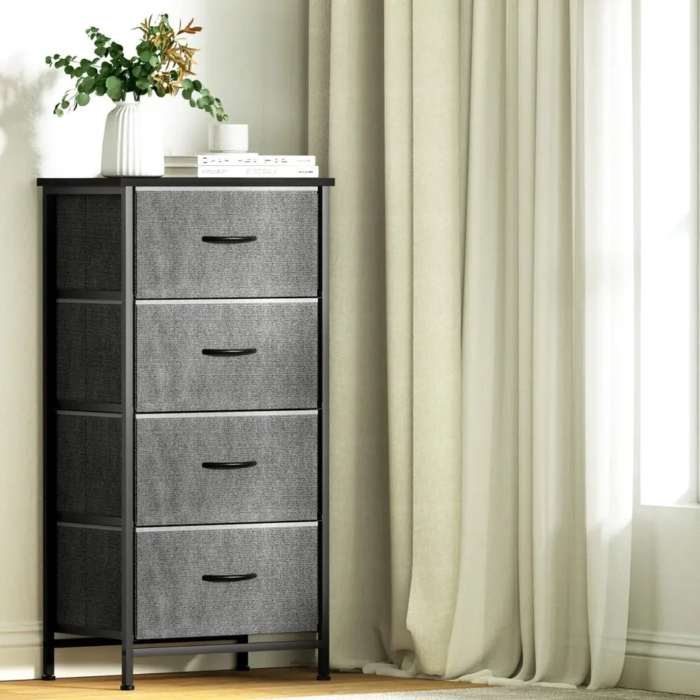 Artiss Chest of 4 Drawers Storage Dresser Tallboy Grey - Furniture > Bedroom > Dressers