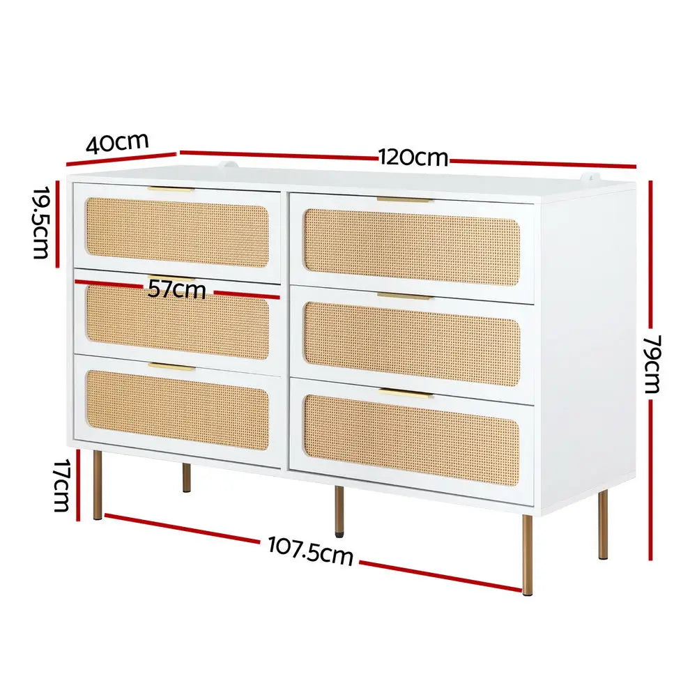 Artiss Chest of 6 Drawers Lowboy Cabinet White - Furniture > Office > Storage Cabinets