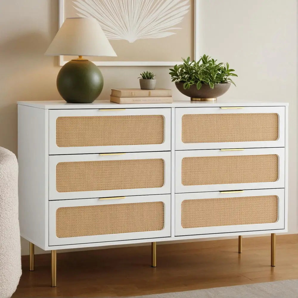 Artiss Chest of 6 Drawers Lowboy Cabinet White - Furniture > Office > Storage Cabinets