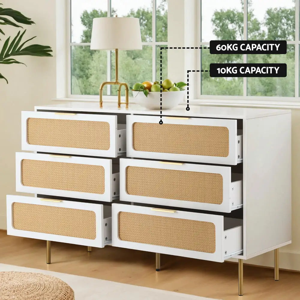 Artiss Chest of 6 Drawers Lowboy Cabinet White - Furniture > Office > Storage Cabinets