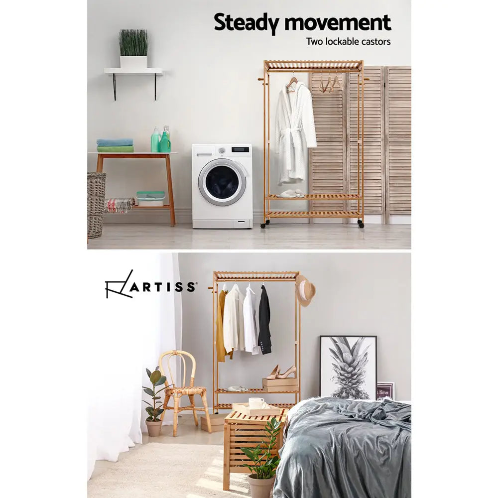 Artiss Clothes Rack Coat Stand 165x112cm Hanger Wheels - Furniture > Bedroom