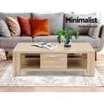 Artiss Coffee Table 1 Drawer Oak Maxi - Furniture > Living Room
