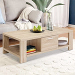 Artiss Coffee Table 1 Drawer Oak Maxi - Furniture > Living Room