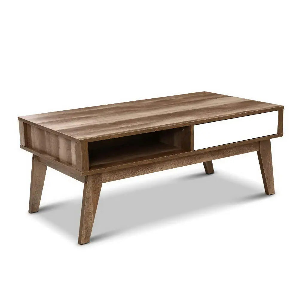Artiss Coffee Table 2 Drawers Walnut Serena - Furniture > Living Room