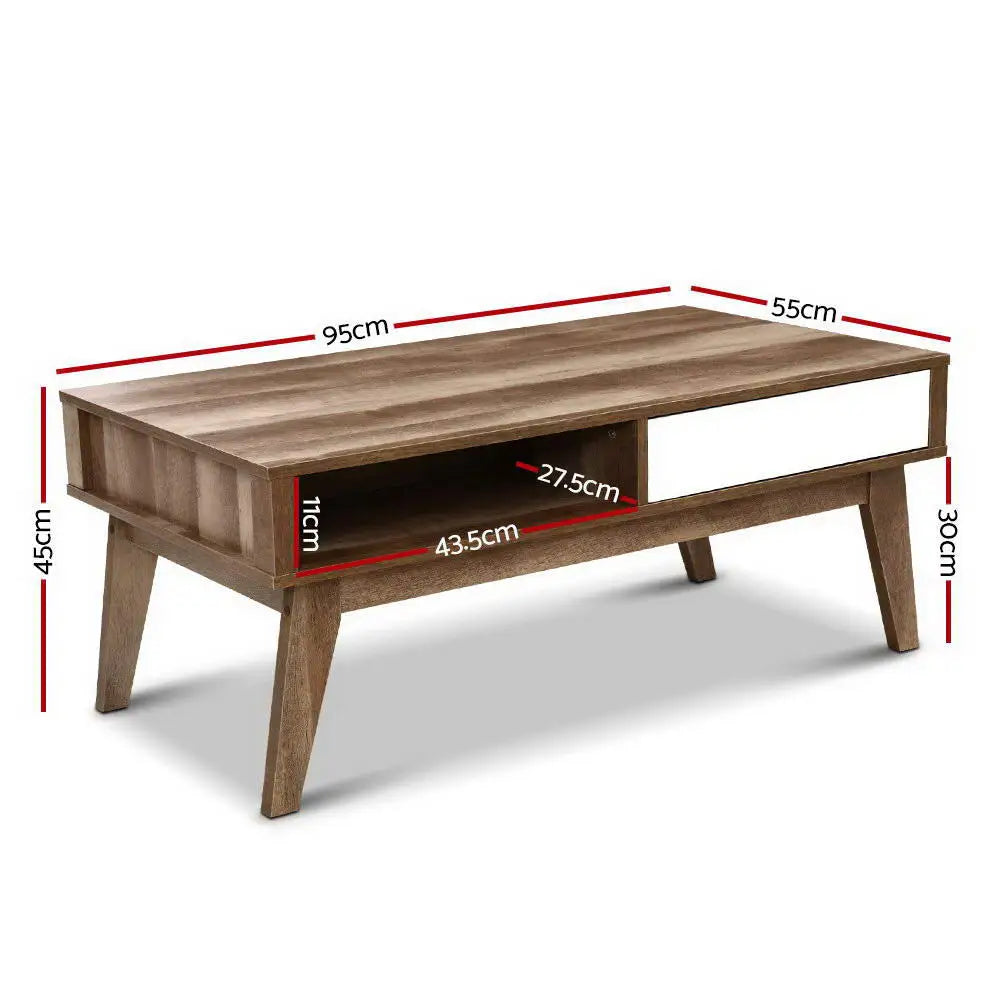 Artiss Coffee Table 2 Drawers Walnut Serena - Furniture > Living Room