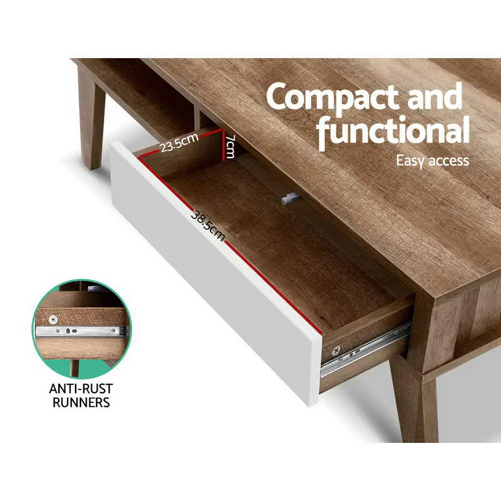 Artiss Coffee Table 2 Drawers Walnut Serena - Furniture > Living Room