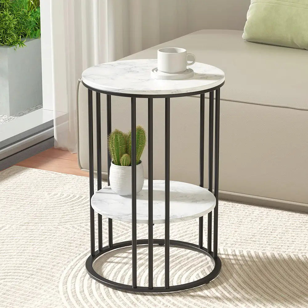Artiss Coffee Table 2-Tier Round Marble Effect - Furniture > Living Room > Coffee Tables