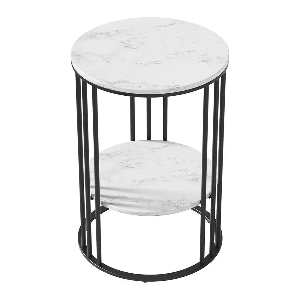Artiss Coffee Table 2-Tier Round Marble Effect - Furniture > Living Room > Coffee Tables