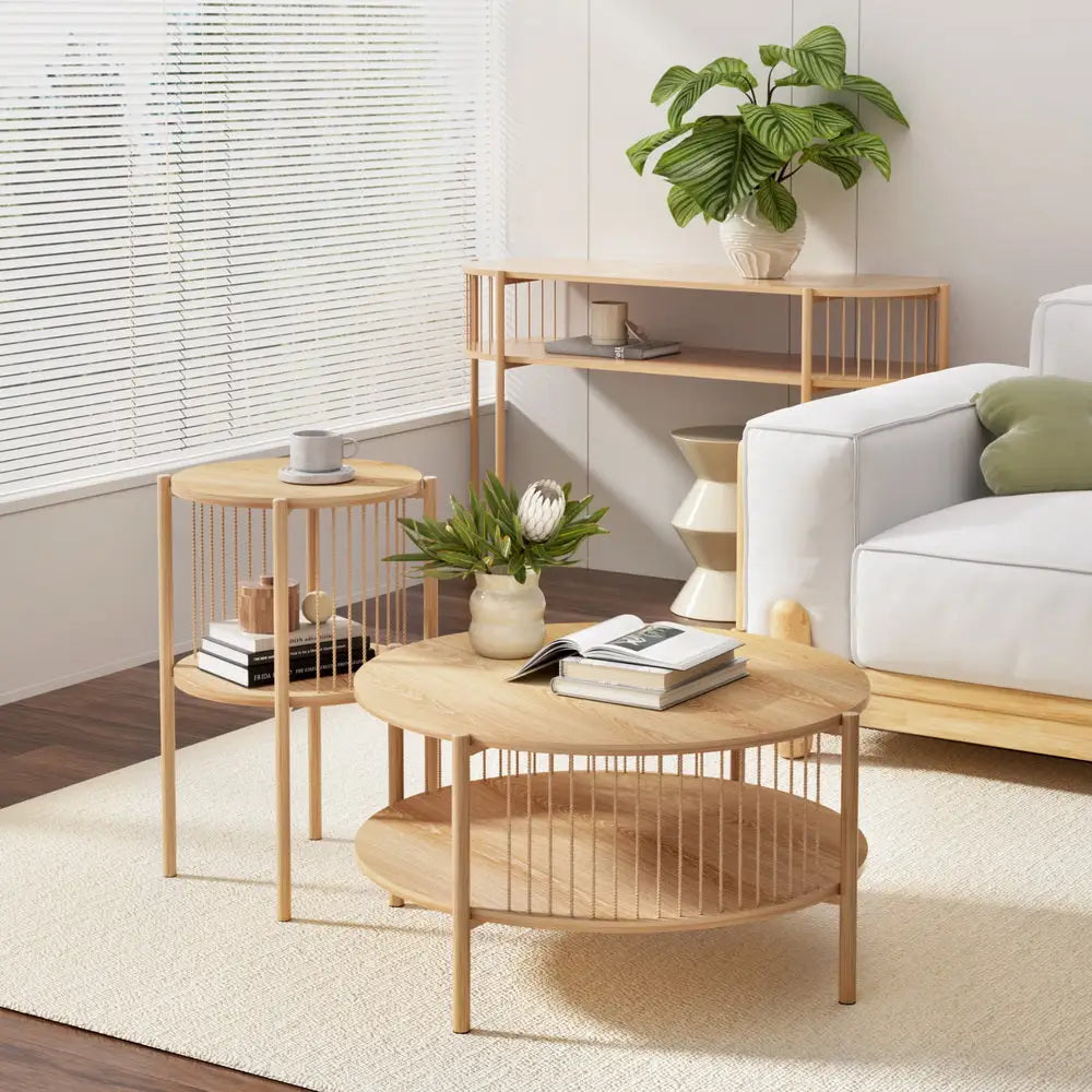 Artiss Coffee Table 2-Tier Round Wood - Furniture > Living Room > Coffee Tables