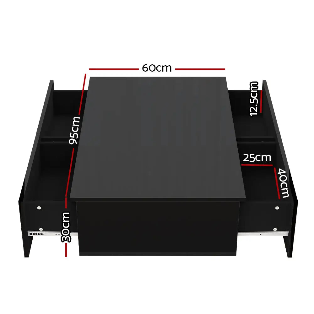 Artiss Coffee Table 4 Drawers Black Trevi - Furniture > Living Room > Coffee Tables