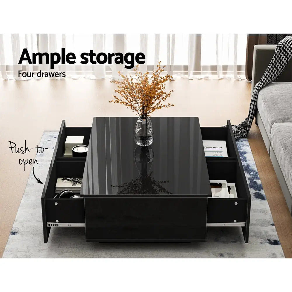 Artiss Coffee Table 4 Drawers Black Trevi - Furniture > Living Room > Coffee Tables