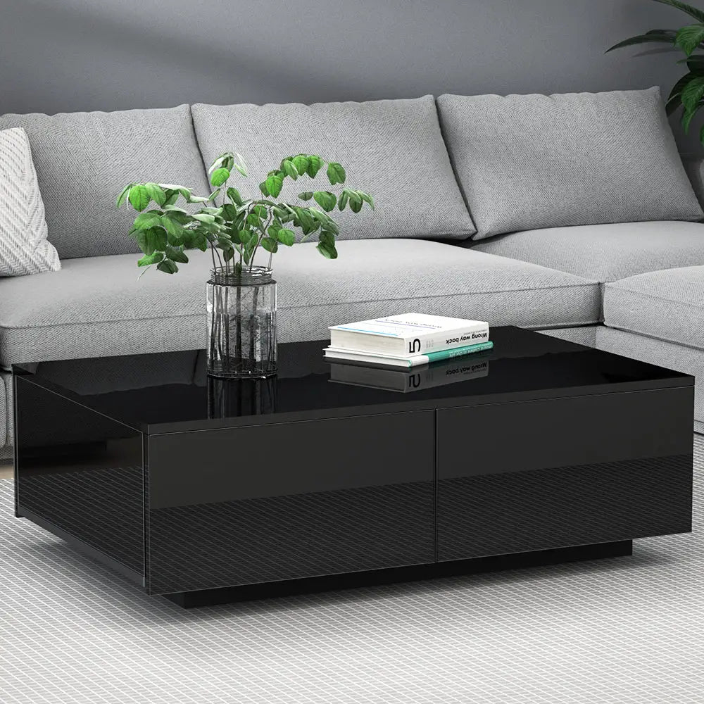 Artiss Coffee Table 4 Drawers Black Trevi - Furniture > Living Room > Coffee Tables