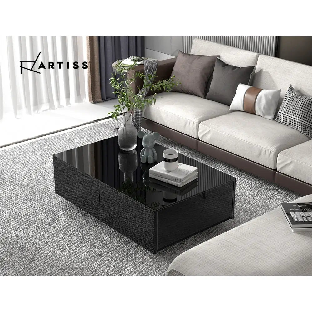 Artiss Coffee Table 4 Drawers Black Trevi - Furniture > Living Room > Coffee Tables