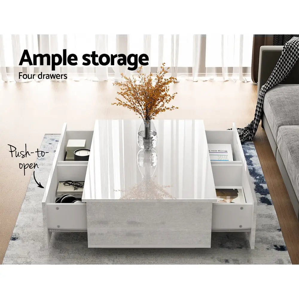 Artiss Coffee Table 4 Drawers White Trevi - Furniture > Living Room > Coffee Tables