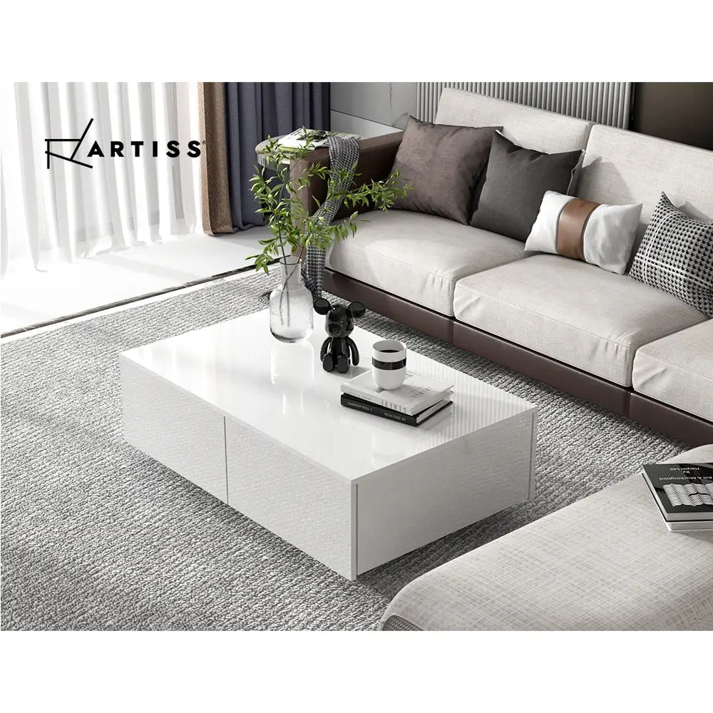 Artiss Coffee Table 4 Drawers White Trevi - Furniture > Living Room > Coffee Tables