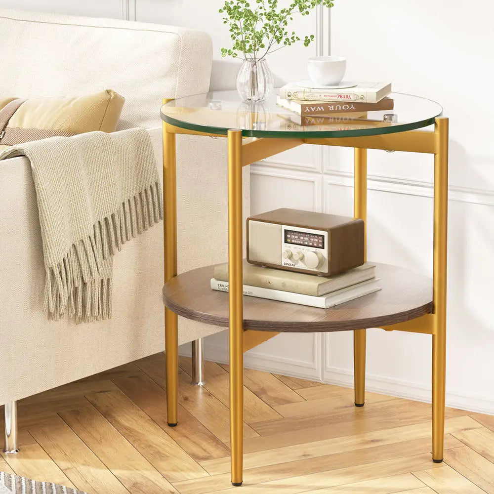 Artiss Coffee Table 45CM Round Tempered Glass Carol - Furniture > Living Room