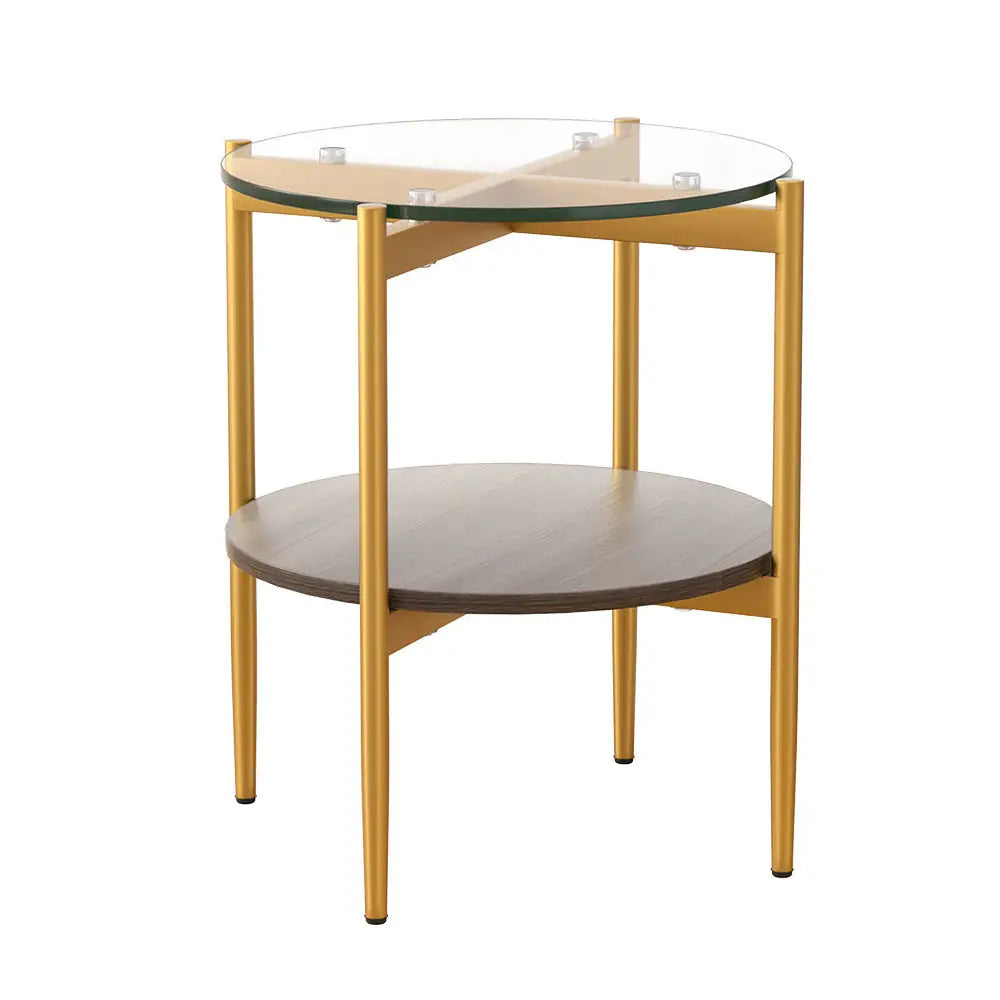 Artiss Coffee Table 45CM Round Tempered Glass Carol - Furniture > Living Room