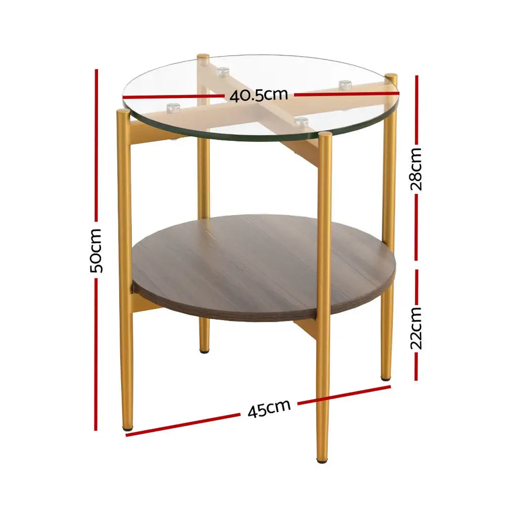 Artiss Coffee Table 45CM Round Tempered Glass Carol - Furniture > Living Room