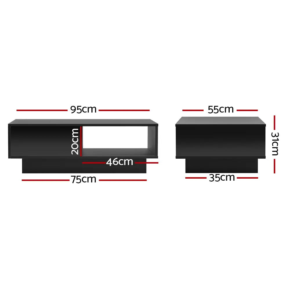Artiss Coffee Table Led Lights Black - Furniture > Living Room > Coffee Tables