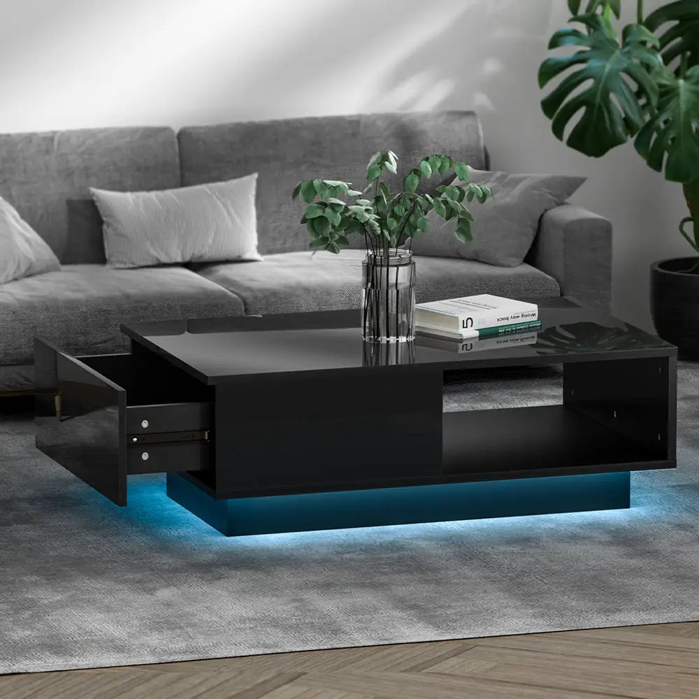 Artiss Coffee Table Led Lights Black - Furniture > Living Room > Coffee Tables