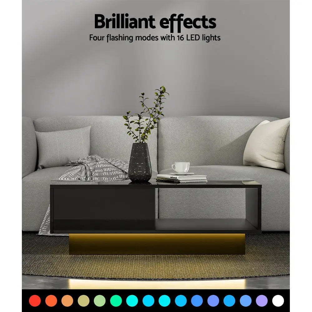 Artiss Coffee Table Led Lights Black - Furniture > Living Room > Coffee Tables