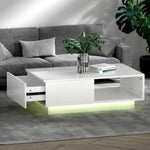 Artiss Coffee Table Led Lights White - Furniture > Living Room