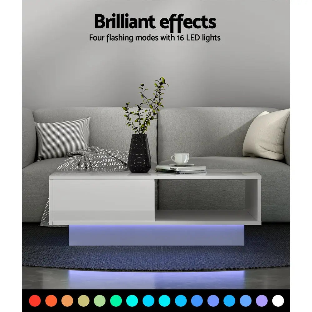 Artiss Coffee Table Led Lights White - Furniture > Living Room