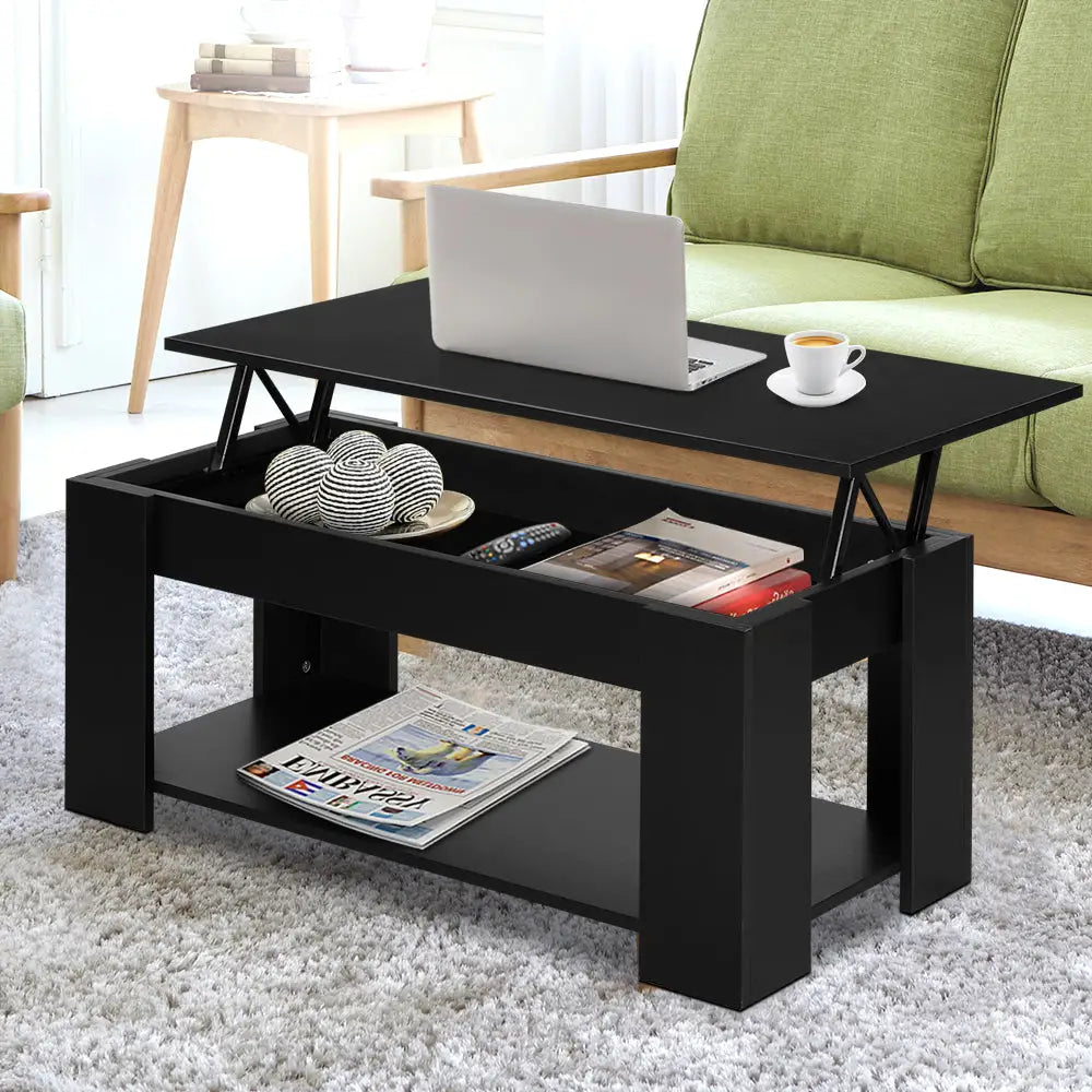 Artiss Coffee Table Lift-top Coffee Table Black - Furniture > Living Room