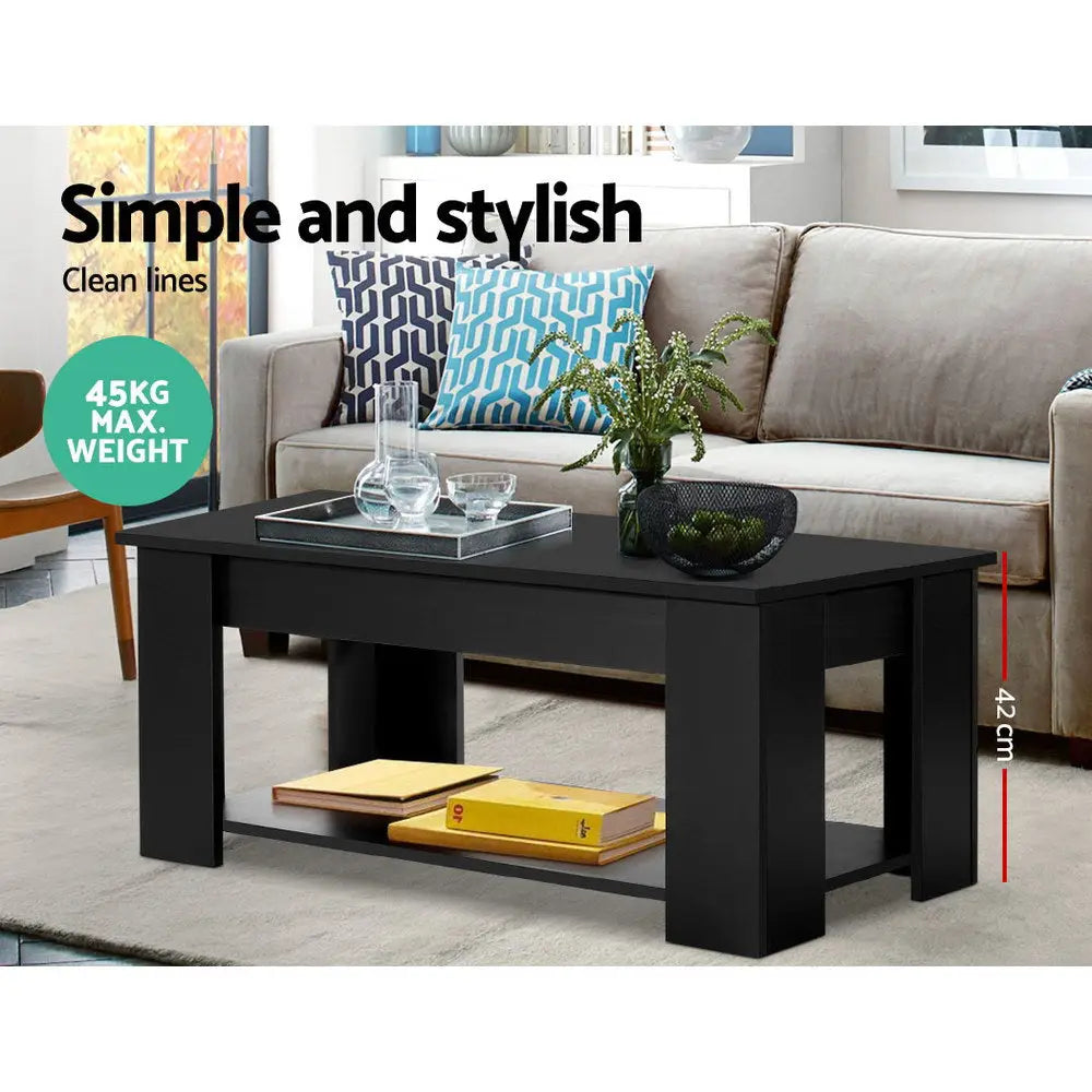 Artiss Coffee Table Lift-top Coffee Table Black - Furniture > Living Room