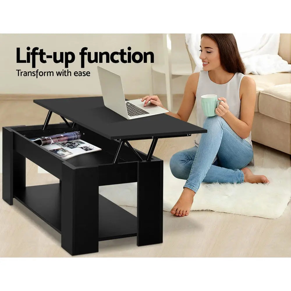 Artiss Coffee Table Lift-top Coffee Table Black - Furniture > Living Room