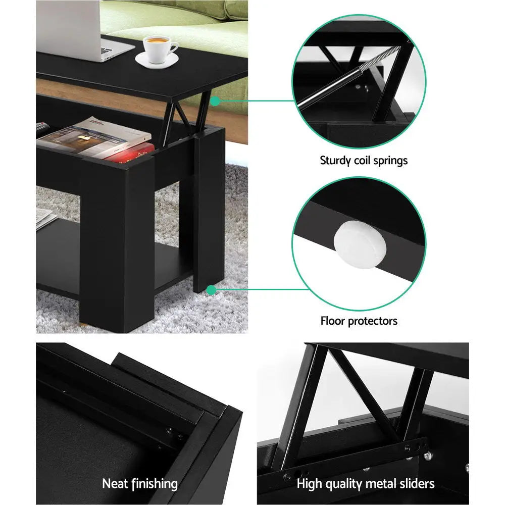 Artiss Coffee Table Lift-top Coffee Table Black - Furniture > Living Room