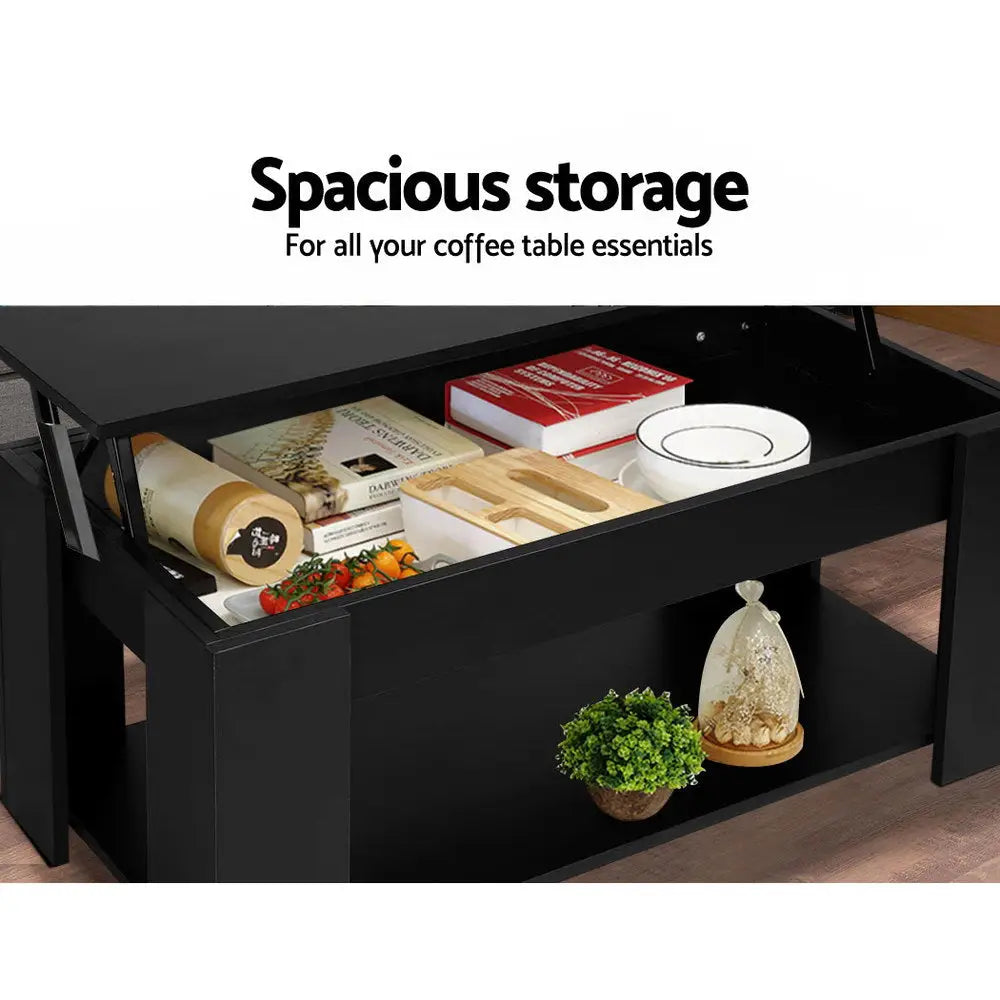 Artiss Coffee Table Lift-top Coffee Table Black - Furniture > Living Room