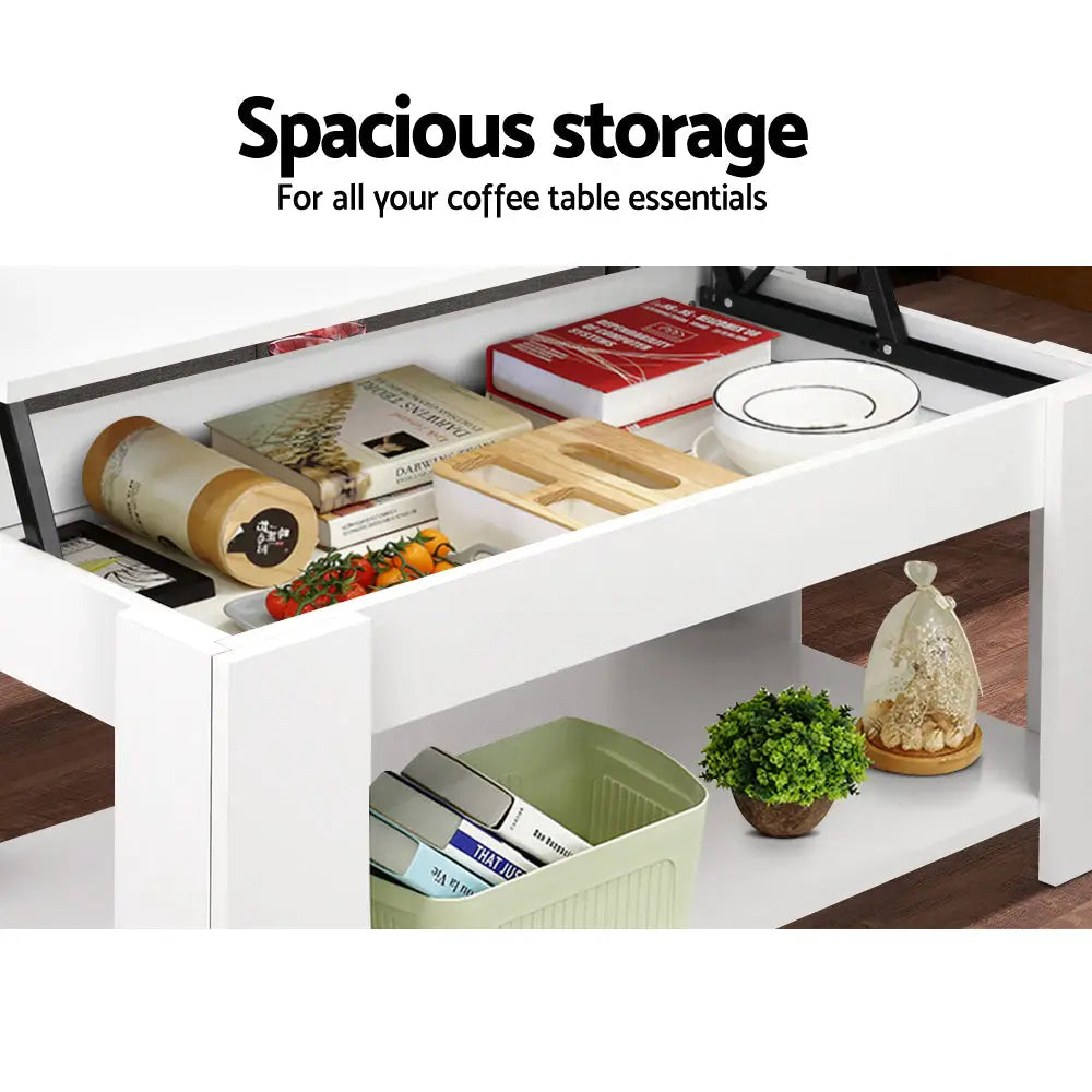 Artiss Coffee Table Lift-top Coffee Table White - Furniture > Living Room