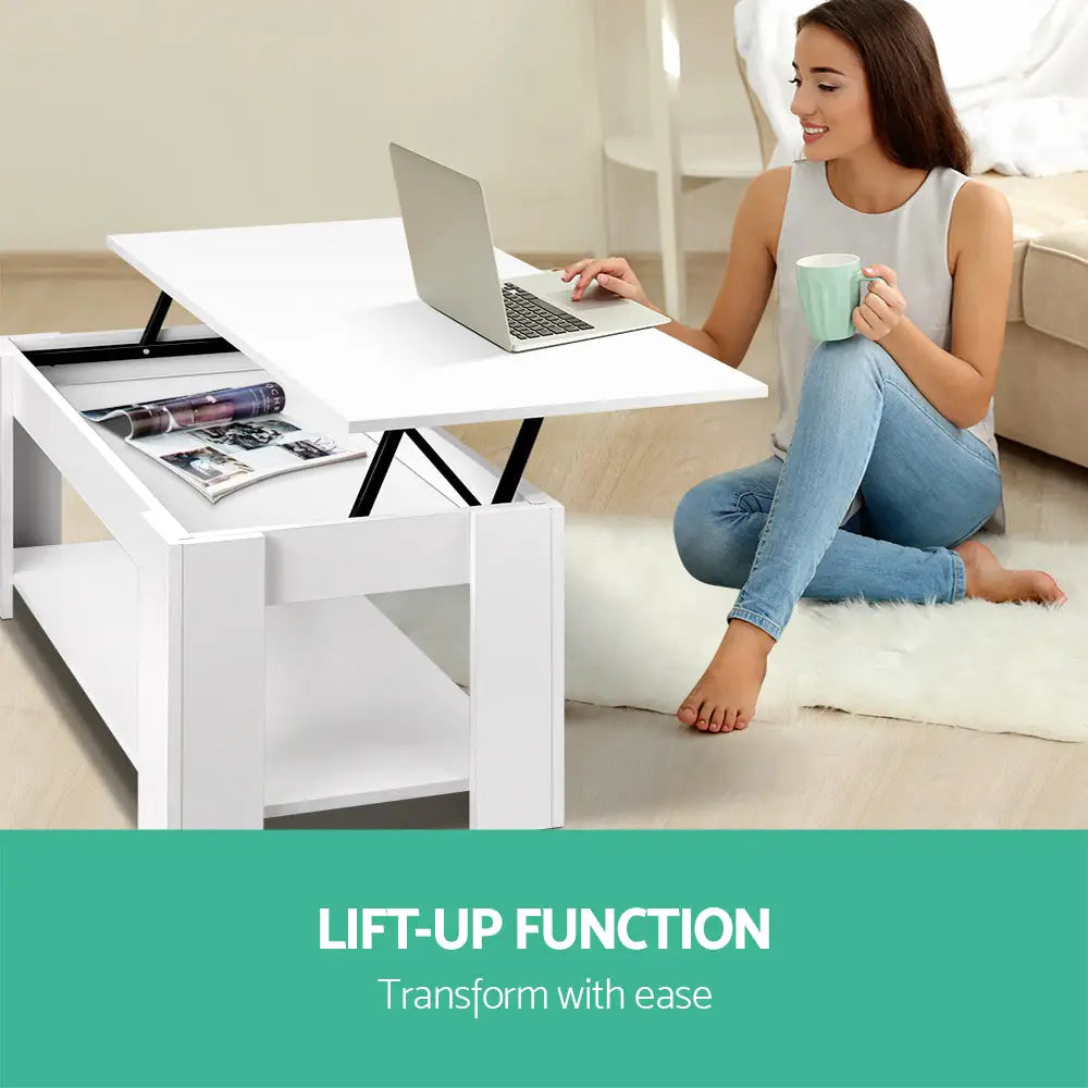 Artiss Coffee Table Lift-top Coffee Table White - Furniture > Living Room