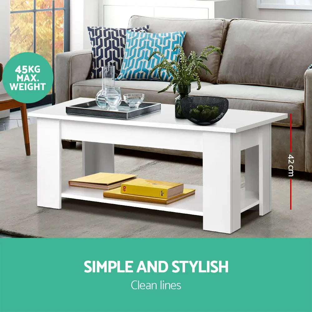 Artiss Coffee Table Lift-top Coffee Table White - Furniture > Living Room
