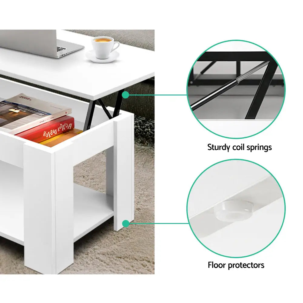 Artiss Coffee Table Lift-top Coffee Table White - Furniture > Living Room