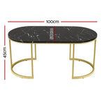 Artiss Coffee Table Marble Effect Black - Furniture > Living Room > Coffee Tables