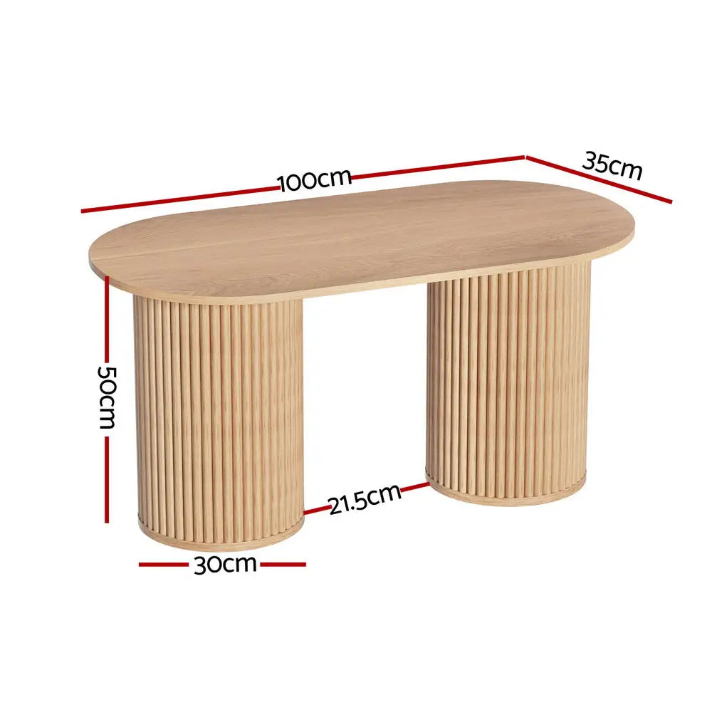 Artiss Coffee Table Oval 100CM Pine Samuel - Furniture > Living Room