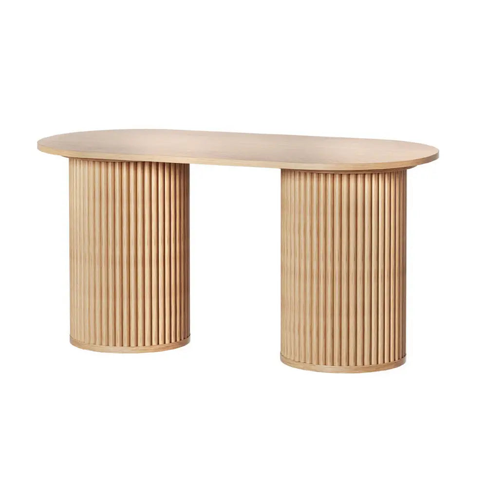 Artiss Coffee Table Oval 100CM Pine Samuel - Furniture > Living Room