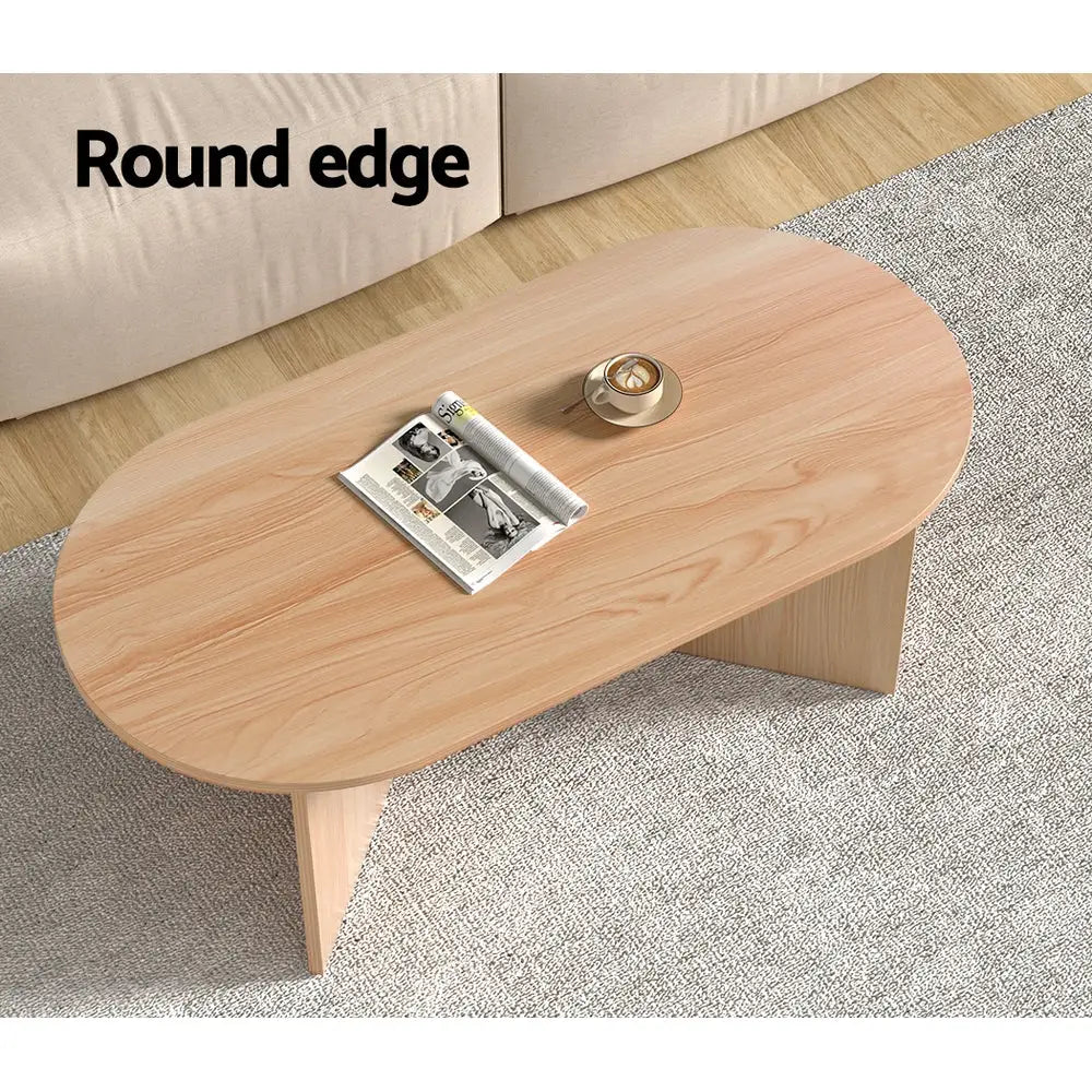 Artiss Coffee Table Oval 110CM Pine Alva - Furniture > Living Room > Coffee Tables
