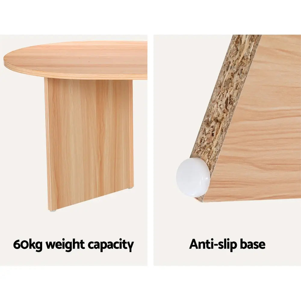 Artiss Coffee Table Oval 110CM Pine Alva - Furniture > Living Room > Coffee Tables