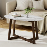 Artiss Coffee Table Oval Marble Effect - Furniture > Living Room > Coffee Tables
