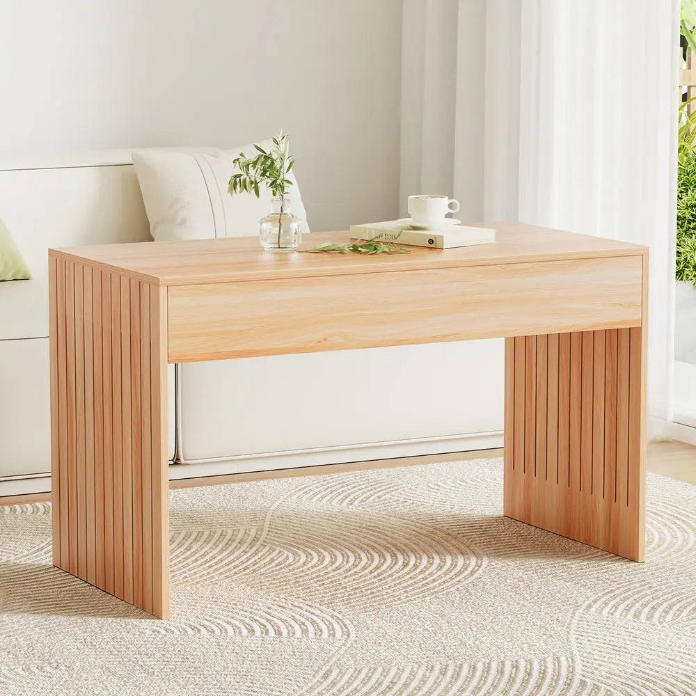 Artiss Coffee Table Rectangle Fluted Side 100CM - Furniture > Living Room > Coffee Tables