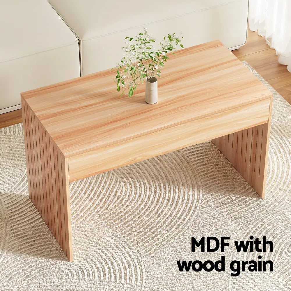 Artiss Coffee Table Rectangle Fluted Side 100CM - Furniture > Living Room > Coffee Tables
