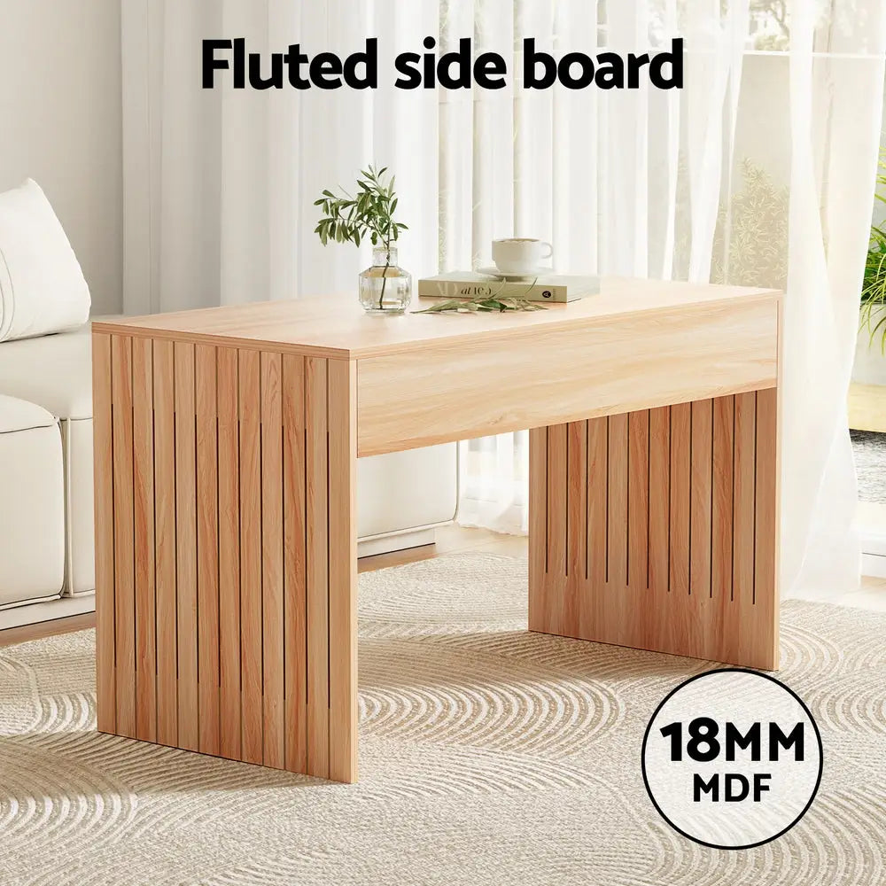 Artiss Coffee Table Rectangle Fluted Side 100CM - Furniture > Living Room > Coffee Tables